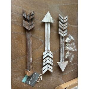 NEW 3 Pk Rustic Wood Arrow Sign Wall Decor Farmhouse Hanging Camp